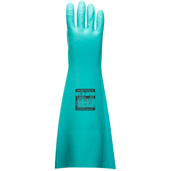 PORTWEST A813 EXTENDED NITRILE CHEMICAL GAUNTLET GREEN LARGE